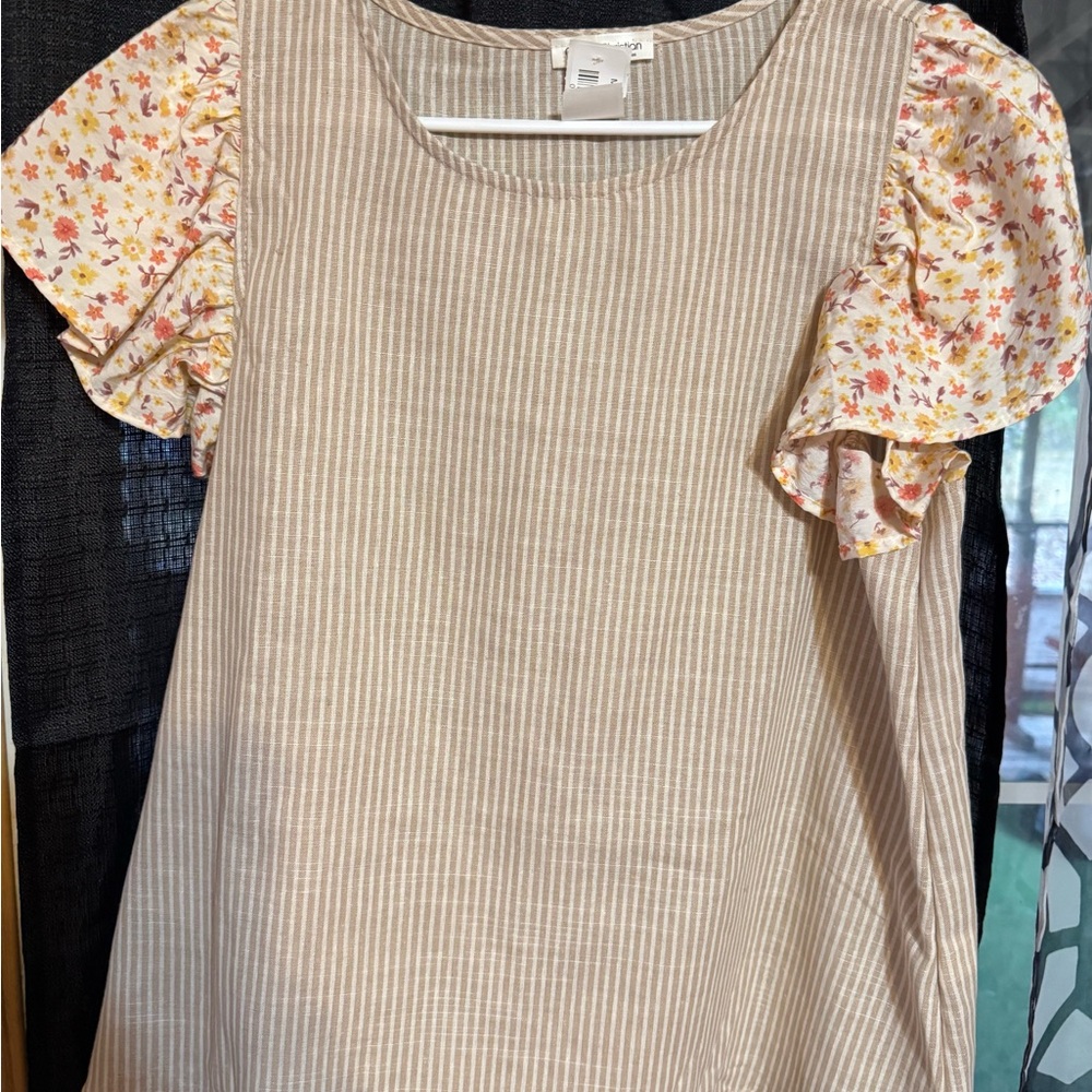 Striped Kids Dress with Floral Sleeves